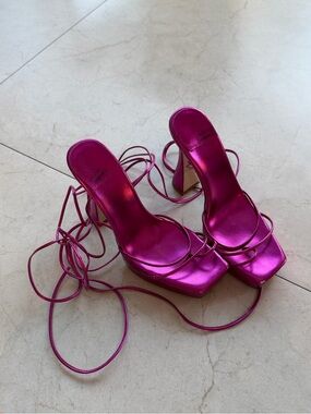 Metallic Pink Strappy High Heel Sandals